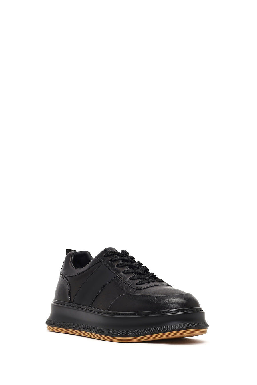 Men's Black Lace-Up Thick-Soled Leather Sneaker