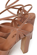 Woman Beige Ankle-Buckle Platform Thick High-Heeled Patent Leather Sandal | Derimod