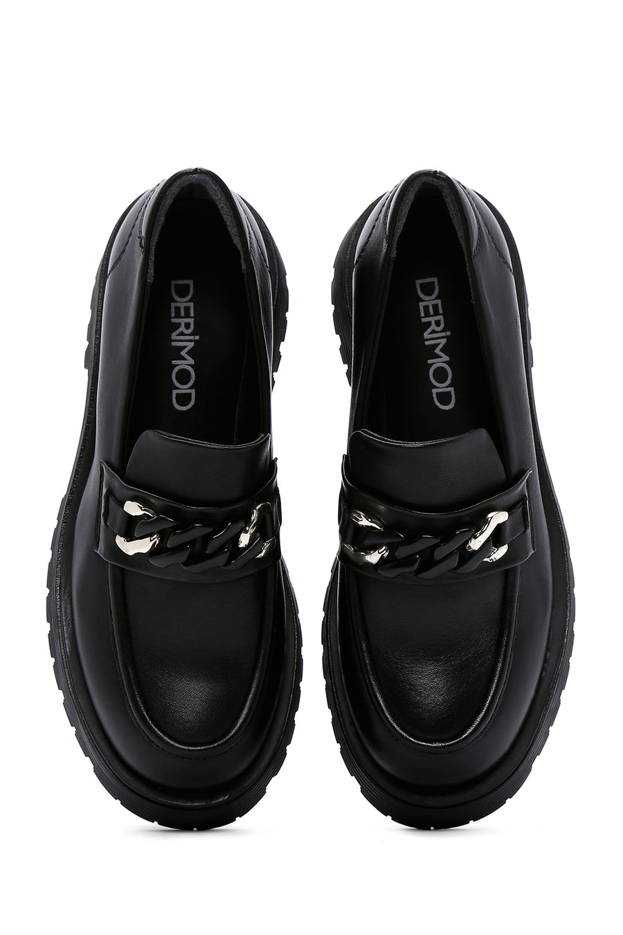 Women's Black Leather Buckle Masculine Loafer