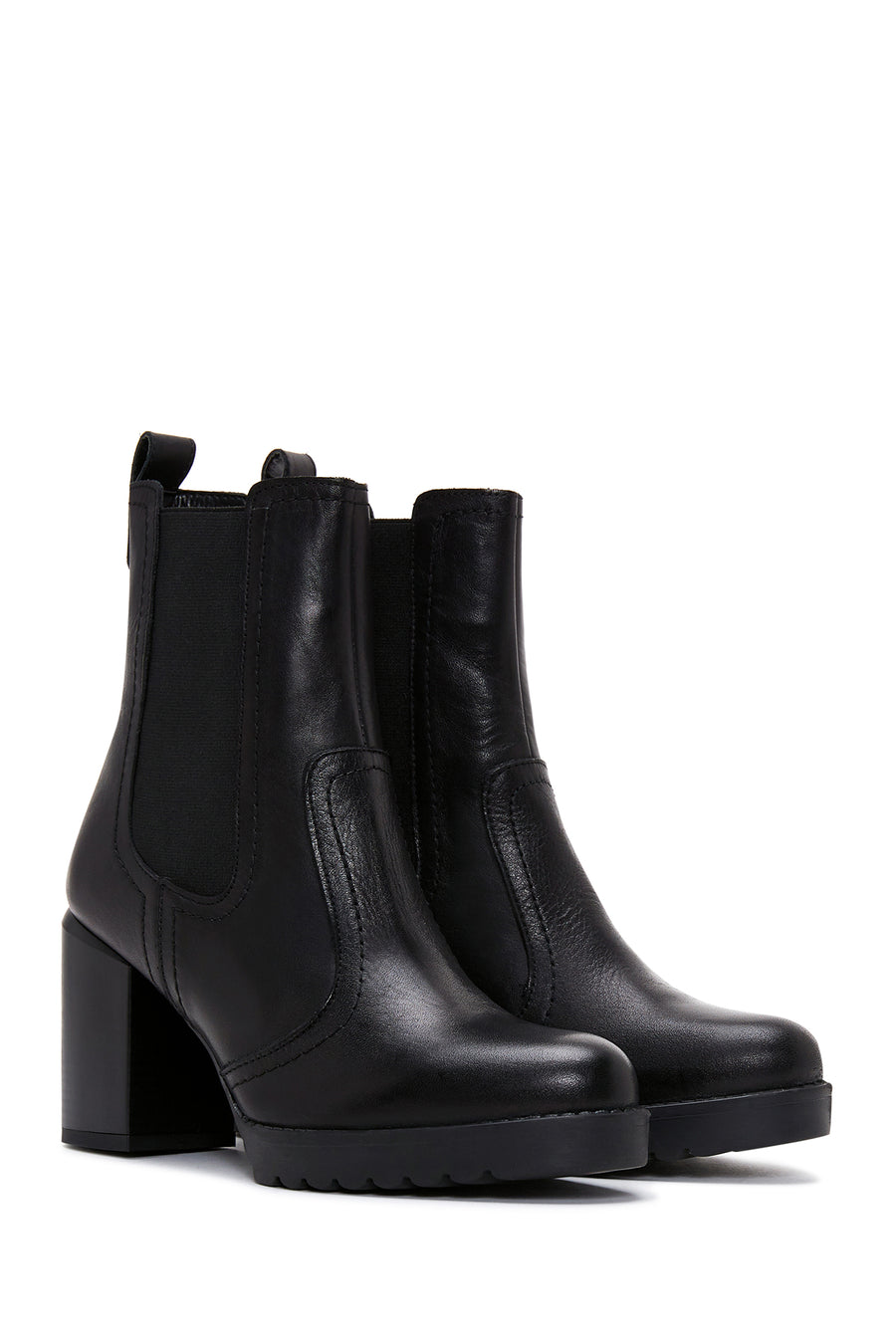 Women's Black Leather Heeled Chelsea Boots