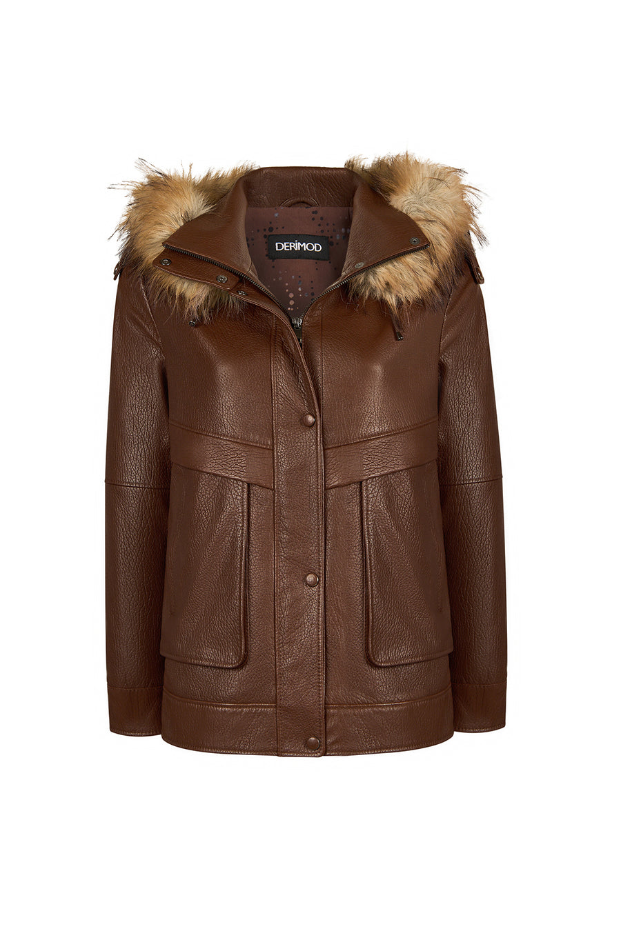 Carmen Woman Brown Fur Collar Leather Coat 26WGE5725ML | Derimod