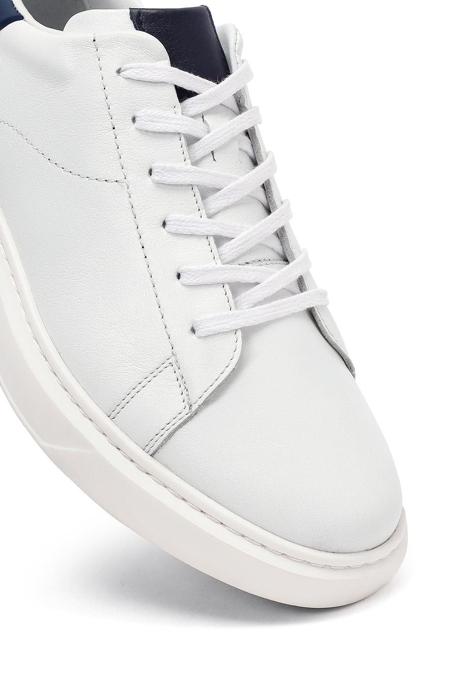 Men's White Lace-Up Thick-Soled Leather Sneakers
