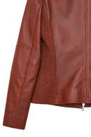 Irina Women's Tan Mandarin Collar Leather Jacket | Derimod