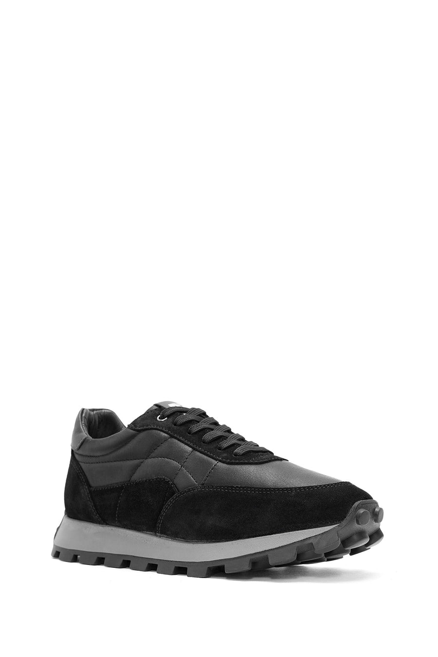 Erkek Siyah Bağcıklı Deri Sneaker