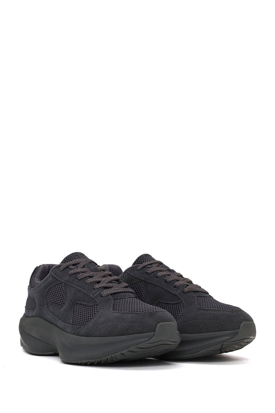Male Gray Lace-Up Thick-Soled Fabric Sneaker