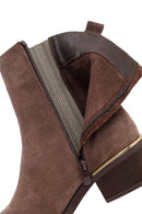 Woman Mink Zip Closure Short Thick Heeled Suede Boots | Derimod