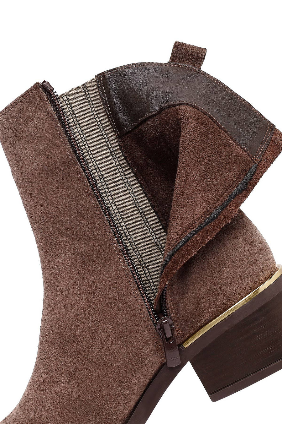 Woman Mink Zip Closure Short Thick Heeled Suede Boots