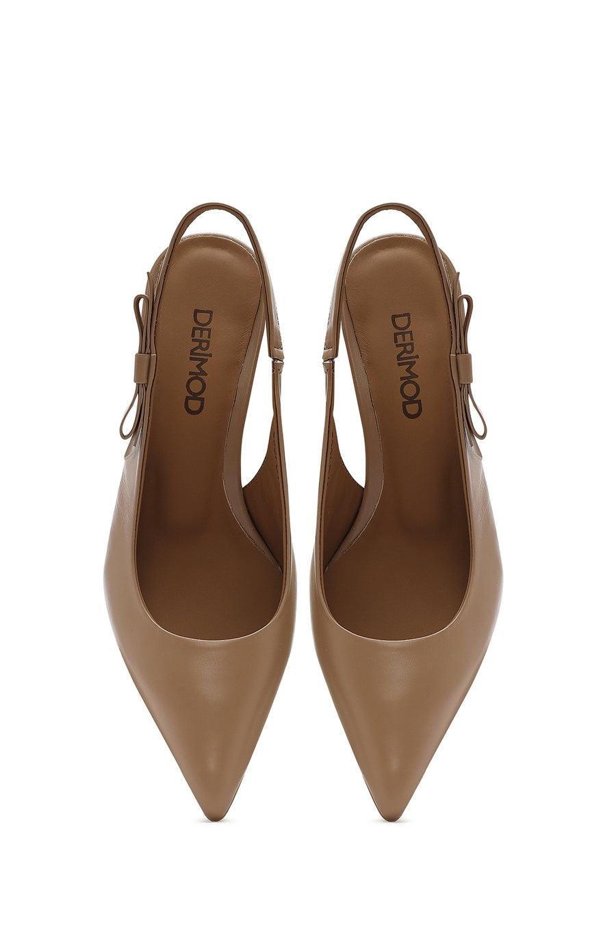 Women's Camel Slingback Thin Heel Leather Shoes