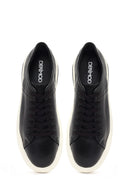 Men's Black Lace-Up Thick-Soled Leather Sneaker | Derimod