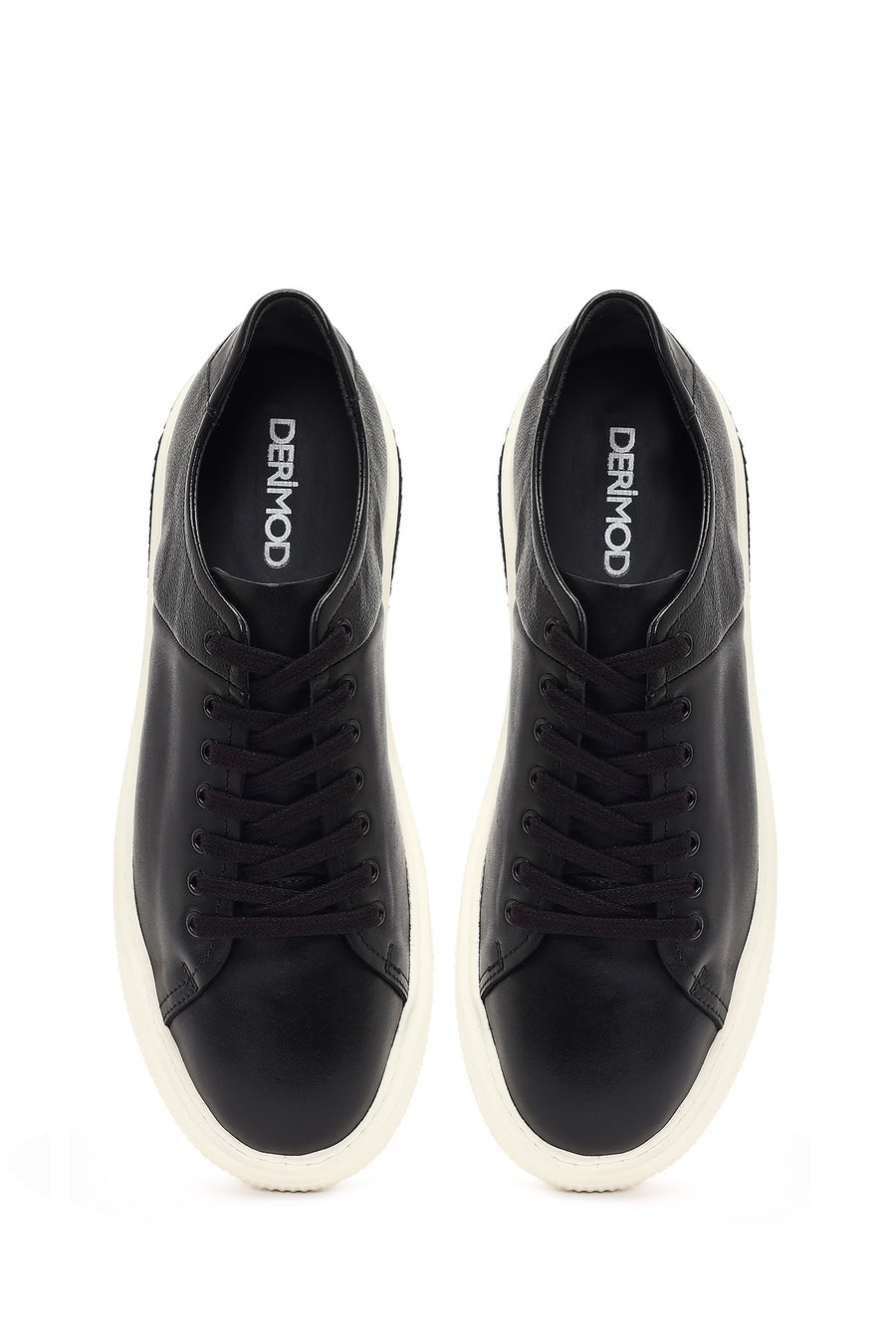 Men's Black Lace-Up Thick-Soled Leather Sneaker