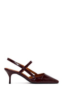 Woman Burgundy Backless Thin-Heeled Croc-Embossed Leather Shoes | Derimod