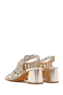Women's Gold Braided Metallic Chunky Low Heel Sandals | Derimod