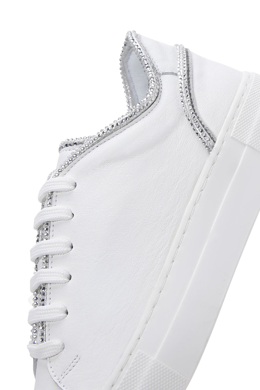 Kadın Beyaz Bağcıklı Taşlı Deri Sneaker