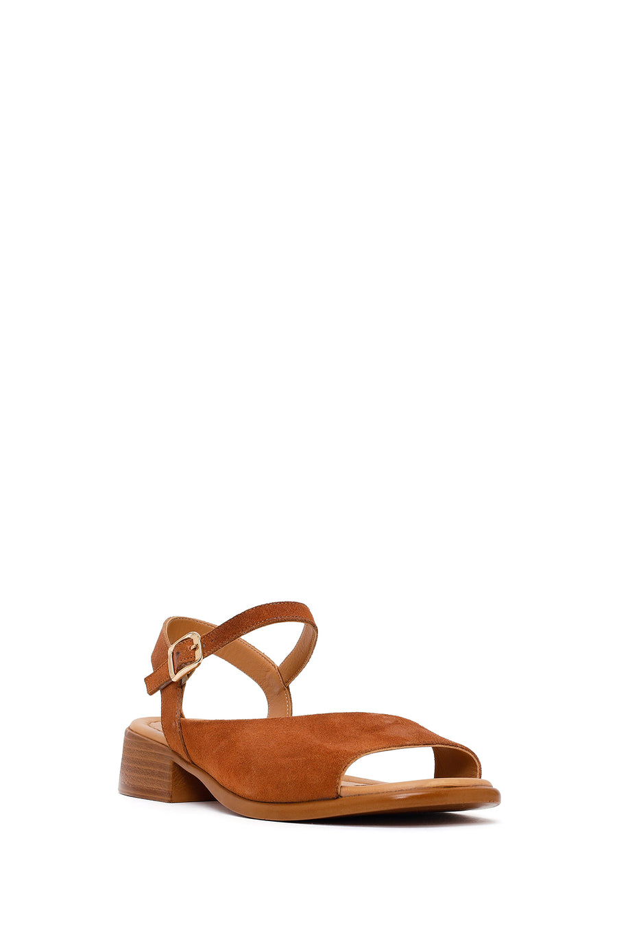 Woman Dark Powder Ankle-Buckle Low-Heel Suede Leather Sandals