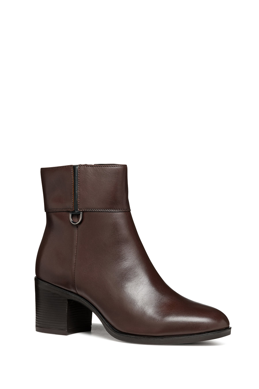 Geox Women's Brown New Asheel Zippered Thick Heel Leather Boots
