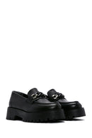 Women's Black Leather Masculine Loafer | Derimod