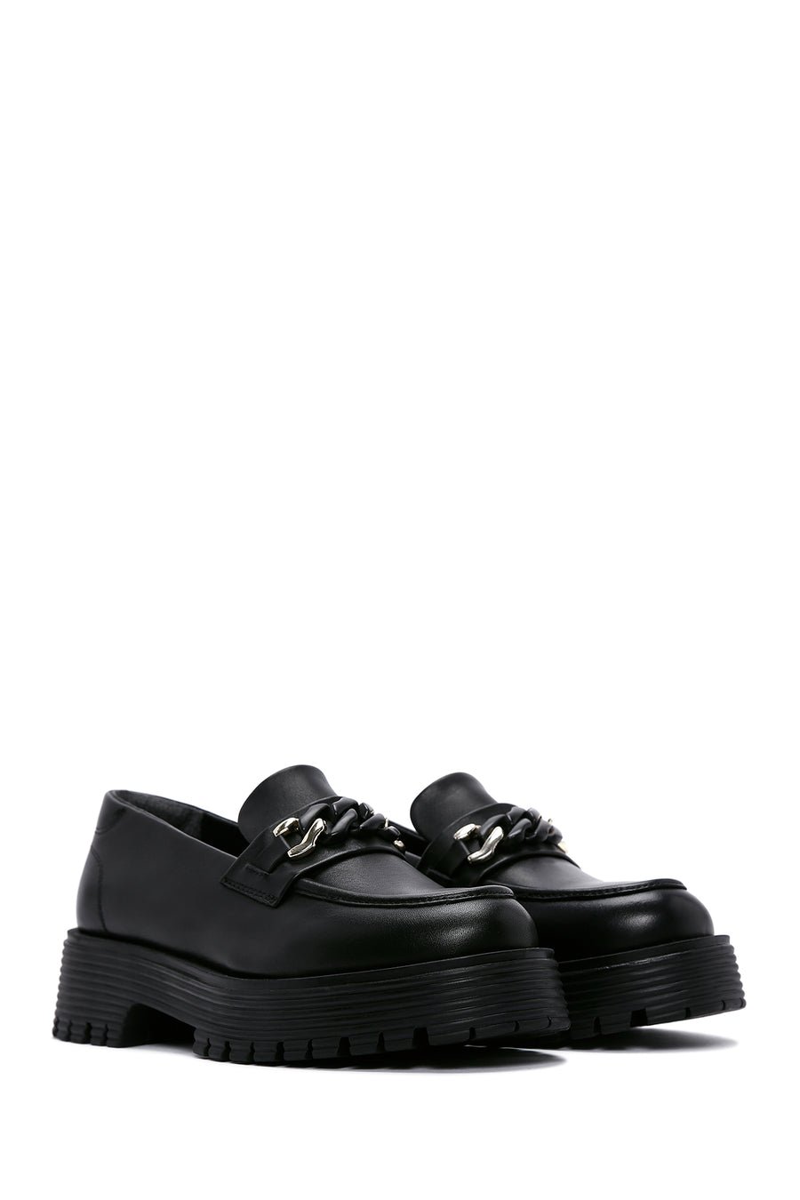 Women's Black Leather Masculine Loafer