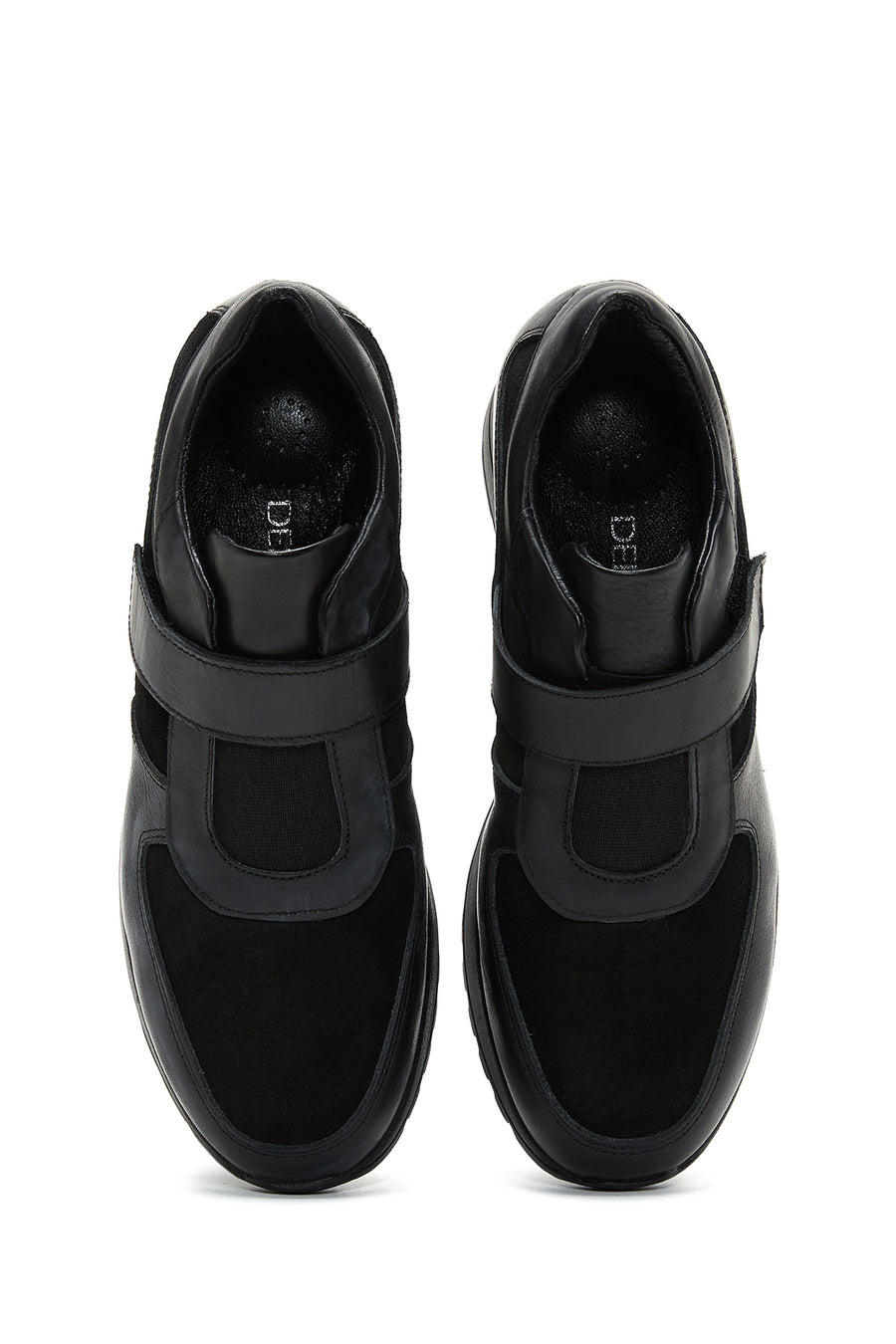 Women's Black Leather Wedge Heeled Shoes