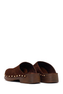 Women's Brown Platform Suede Leather Slippers | Derimod