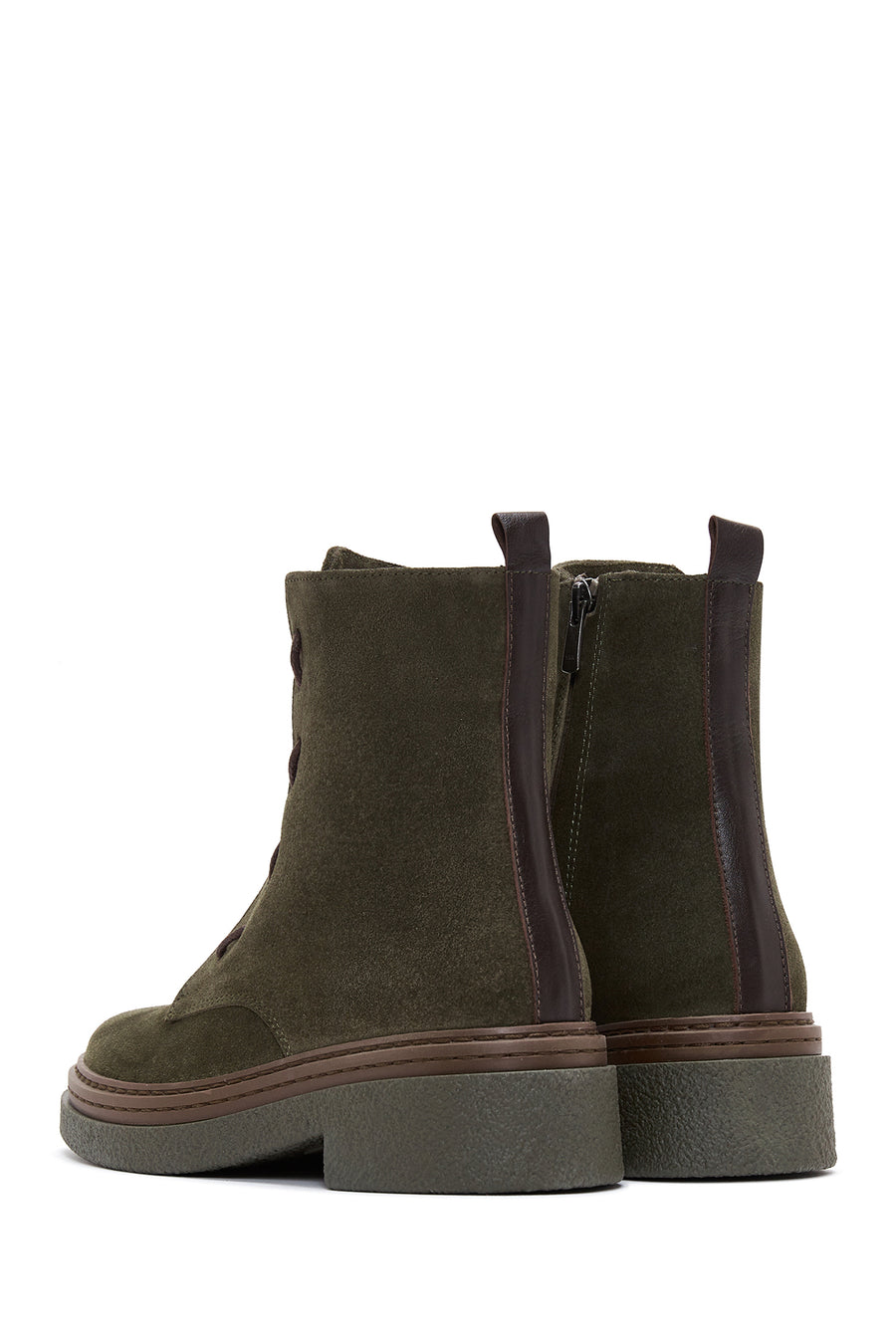 Women's Green Zippered Suede Leather Boots