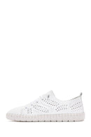 Woman White Lace-Up Patterned Leather Comfort Shoes | Derimod
