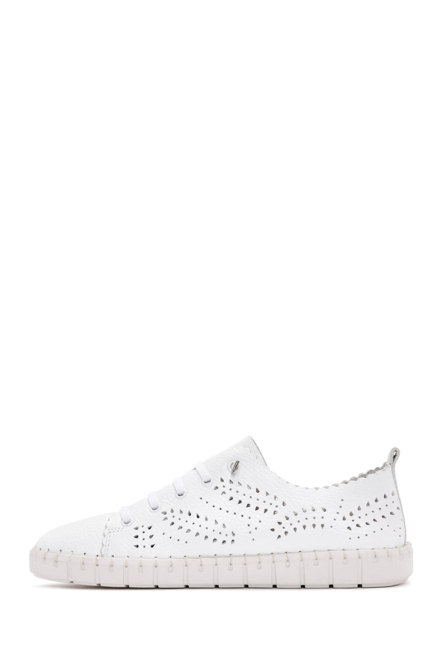 Woman White Lace-Up Patterned Leather Comfort Shoes