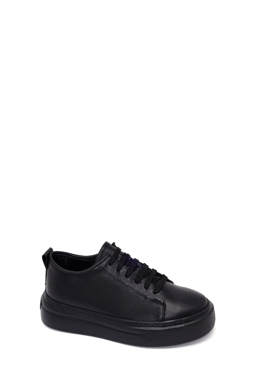 Male Black Lace-Up Thick-Soled Leather Sneaker