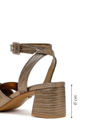 Woman Bronze Ankle-Buckle Printed Block-Heel Sandals | Derimod