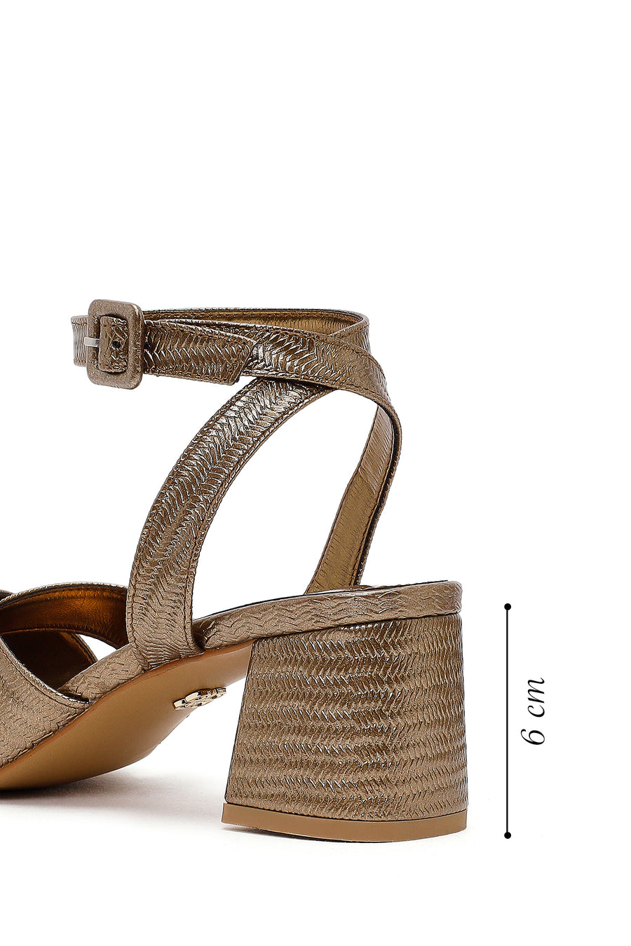 Woman Bronze Ankle-Buckle Printed Block-Heel Sandals
