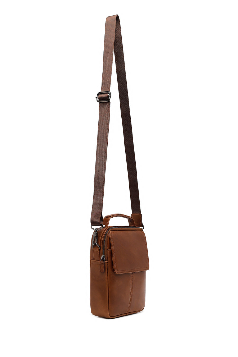 Male Brown Long Strap Leather Handbag