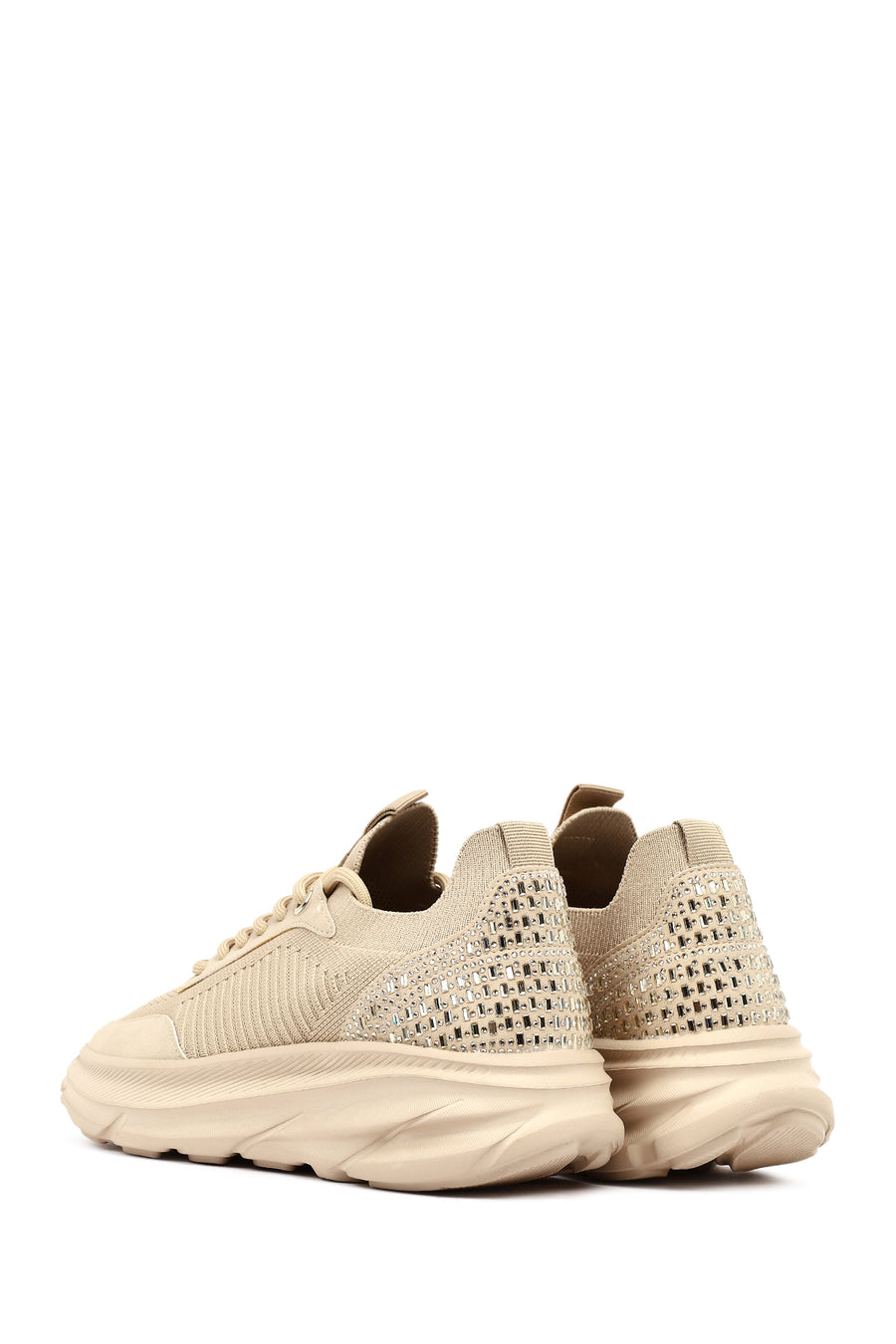Derimod Zero Women Beige Lace-Up Thick-Soled Fabric Sneaker