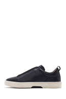 Men's Navy Blue Elastic Leather Sneakers | Derimod