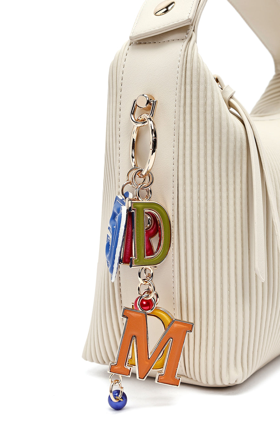 Women's Cream Long Strap Printed Charm Handbag
