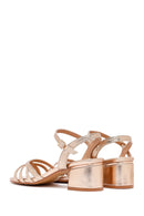 Women's Pink Metallic Chunky Heel Sandals with Ankle Buckle | Derimod