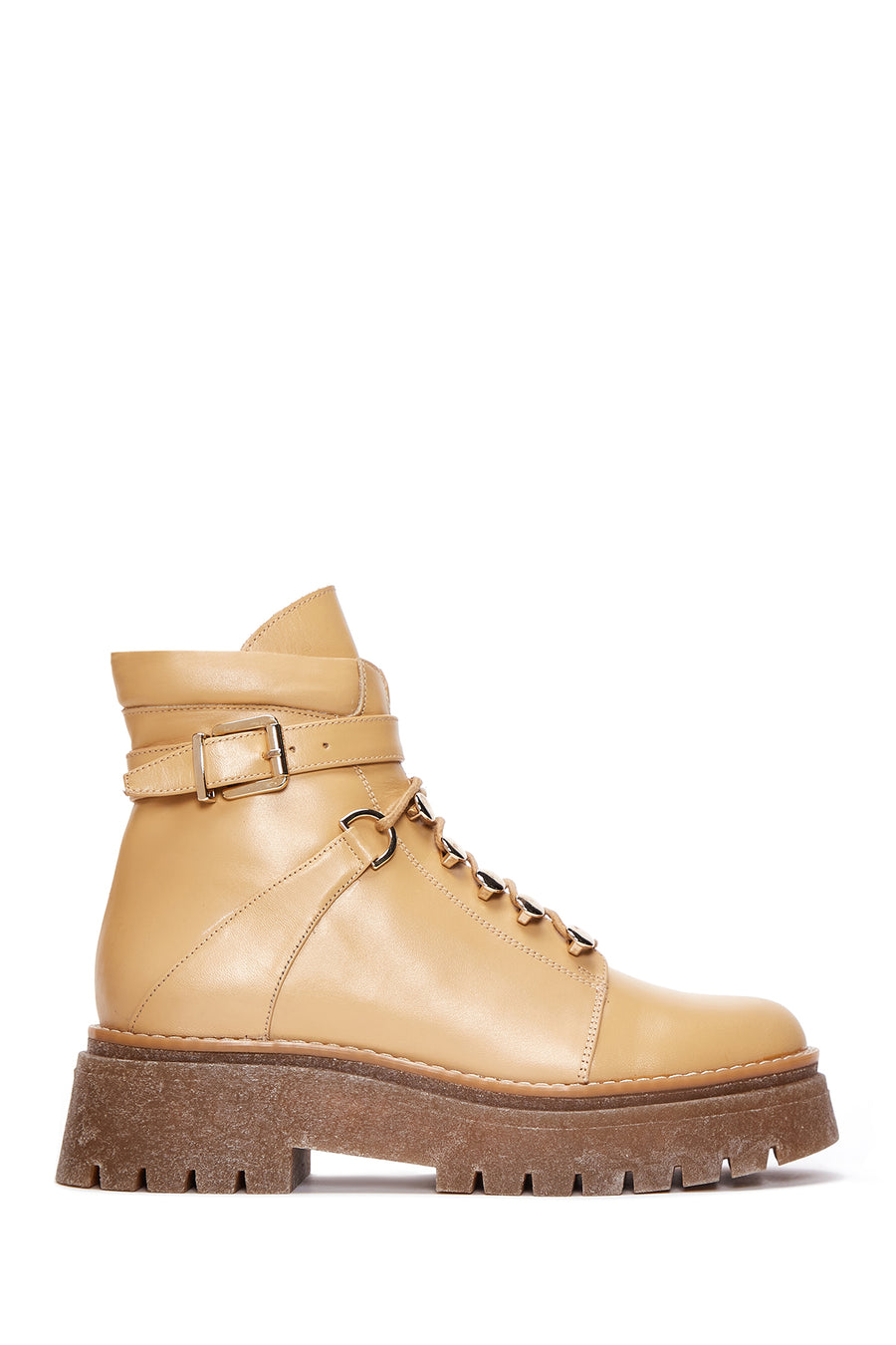 Women's Beige Leather Buckle Thick Soled Boots 21WFD161918 | Derimod