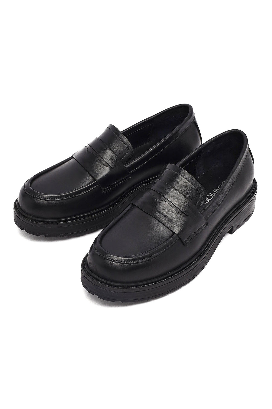 Kadın Siyah Kalın Tabanlı Deri Maskülen Loafer