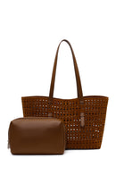 Woman Brown Patterned Suede Shoulder Bag | Derimod