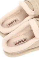 Woman Beige Thick-Soled Fur-Lined Suede Teddy Slipper | Derimod