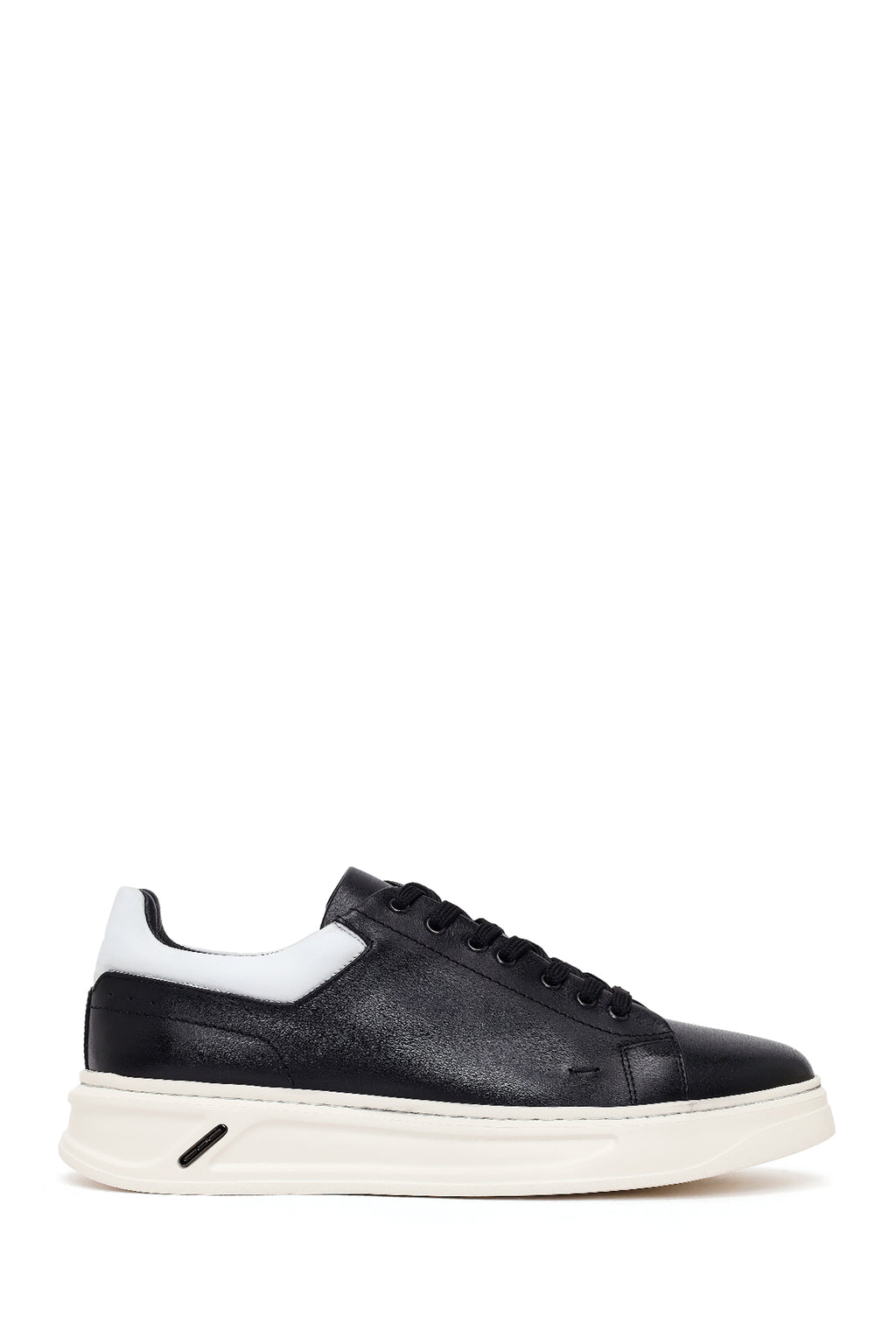 Erkek Siyah Bağcıklı Deri Sneaker
