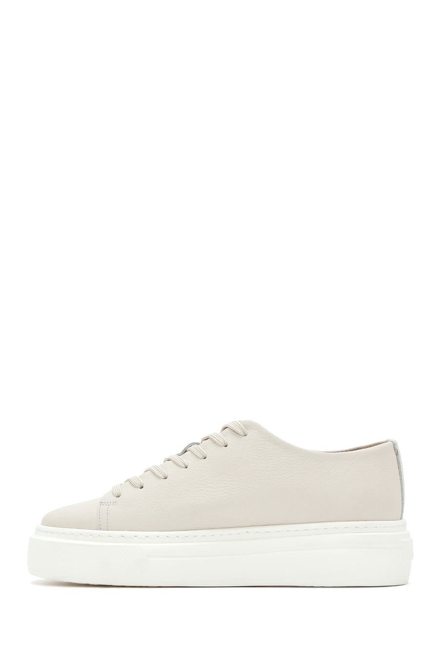 Erkek Beyaz Bağcıklı Kalın Tabanlı Deri Sneaker