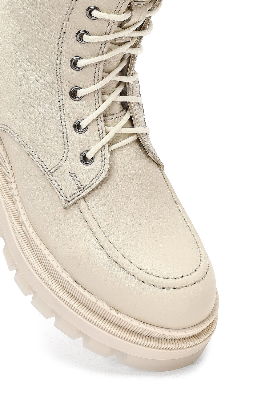 Woman Beige Zippered Thick Sole Leather Postal Boots