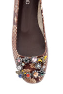Women's Leather Snakeskin Patterned Stone Ballerinas | Derimod
