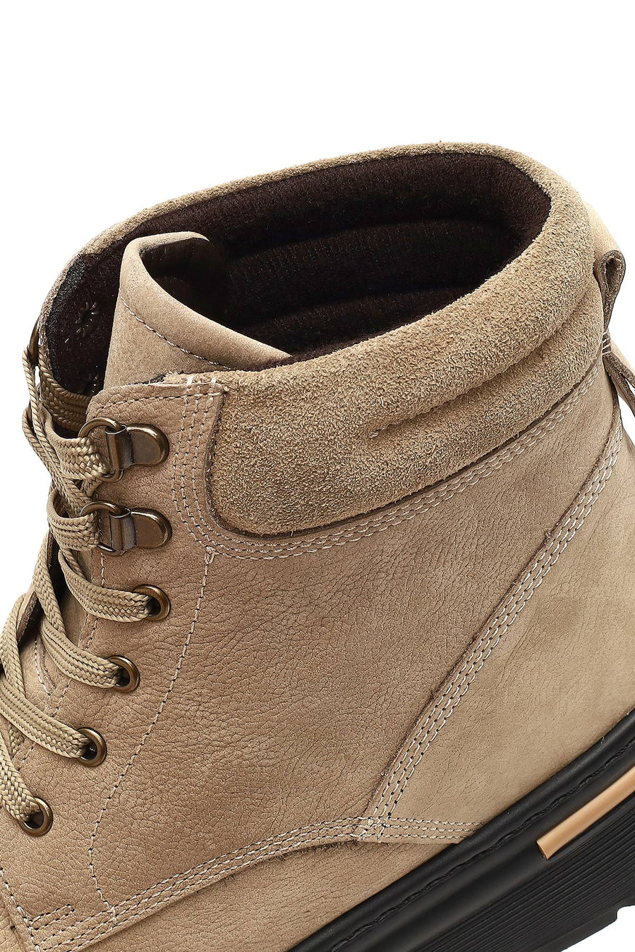 Men's Beige Lace-Up Thick-Soled Nubuck Leather Boots