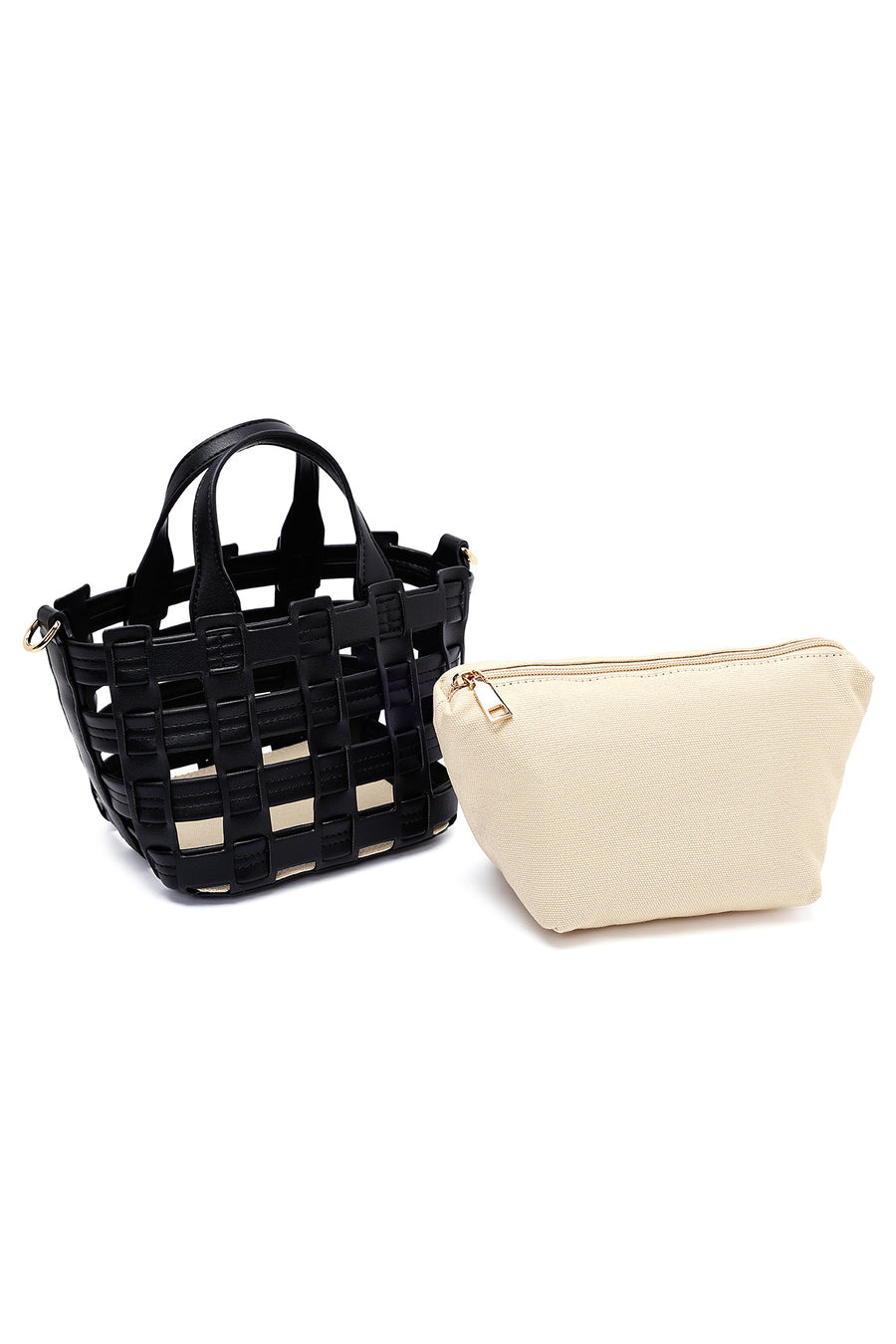 Woman Black Long Strap Knitted Shoulder Bag