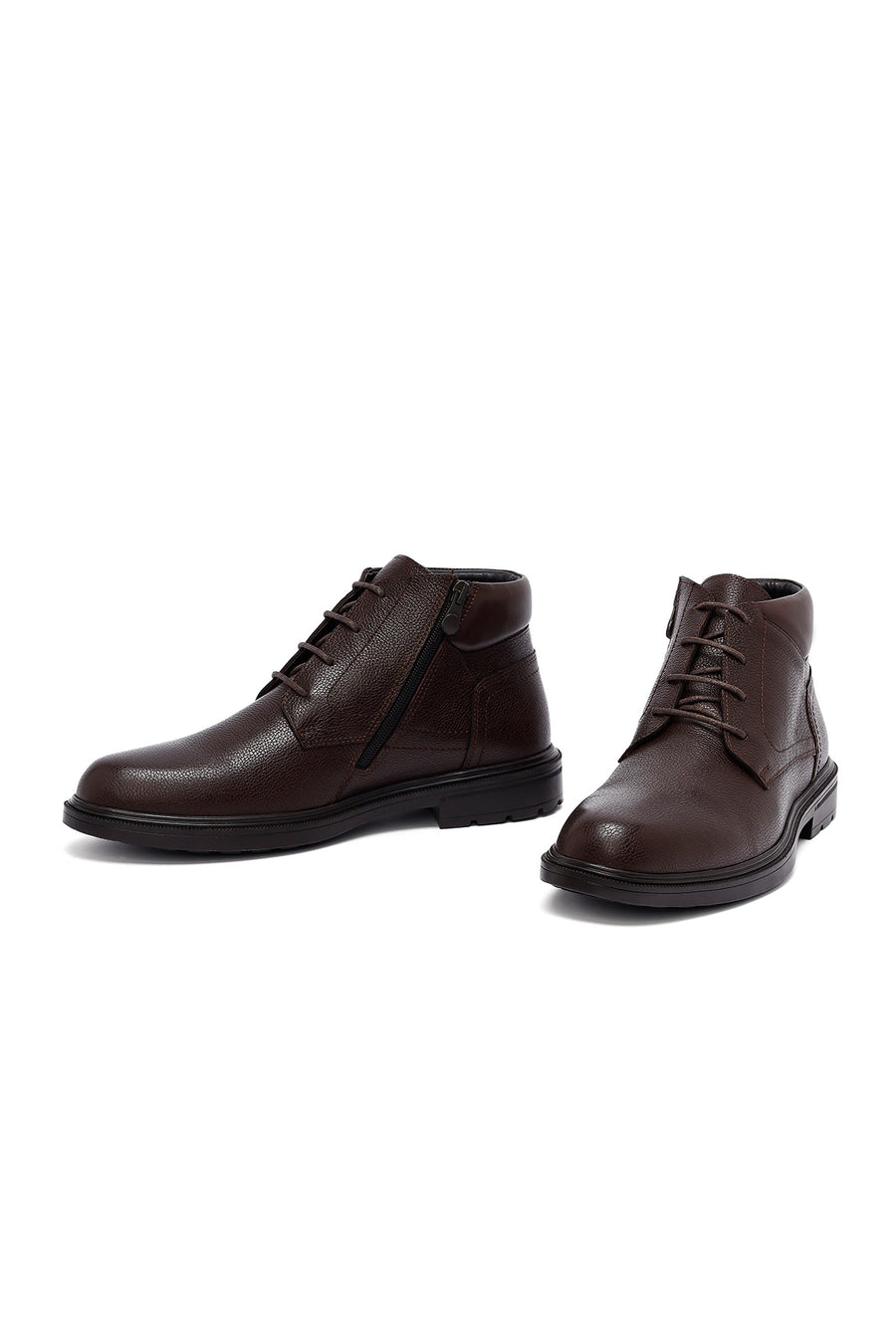Men's Brown Zippered Leather Boat