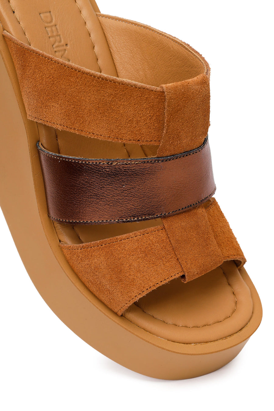 Woman Tan Wedge-Heel Suede Leather Comfort Slippers