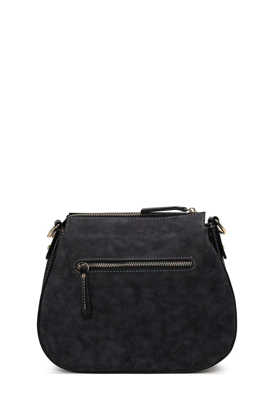 Woman Black Long-Strap Nubuck Crossbody Bag