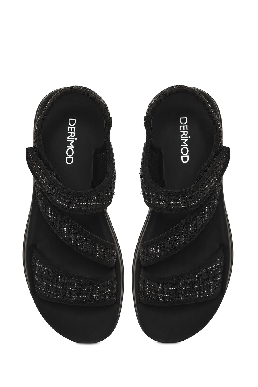 Women's Black Thick-Soled Patterned Fabric Sandals