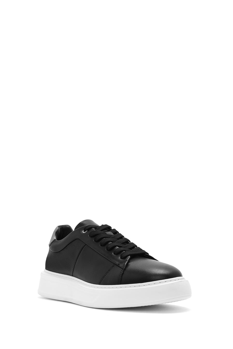 Erkek Siyah Bağcıklı Kalın Tabanlı Deri Sneaker