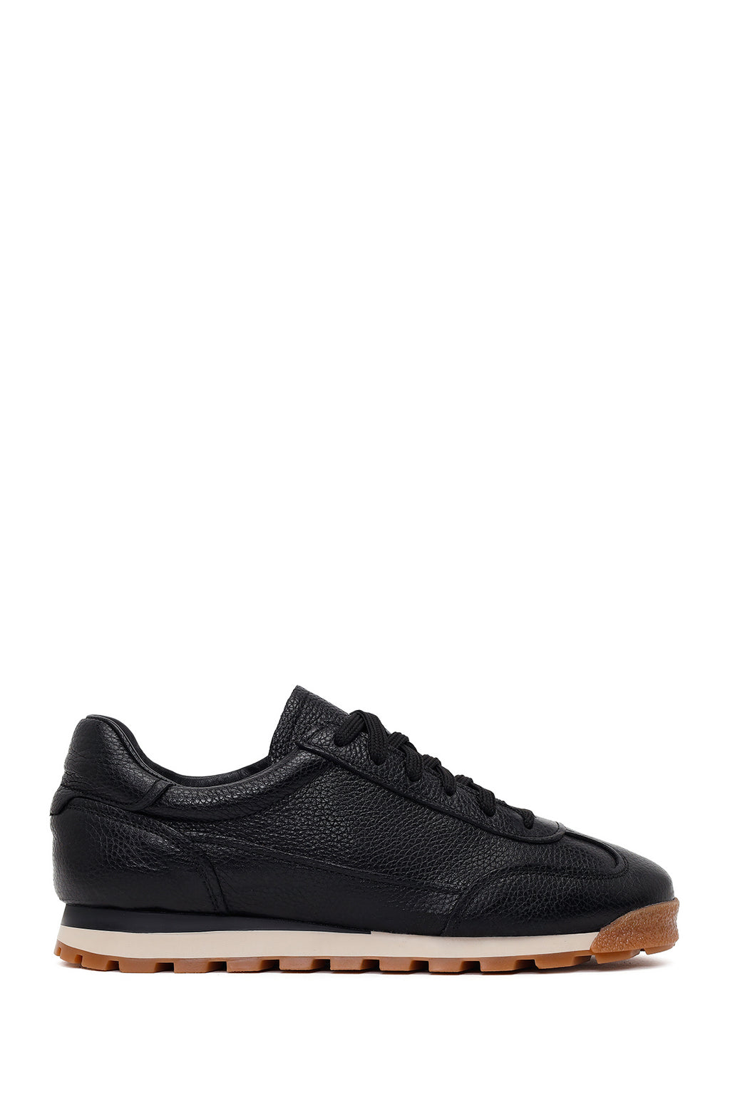 Erkek Siyah Bağcıklı Deri Sneaker